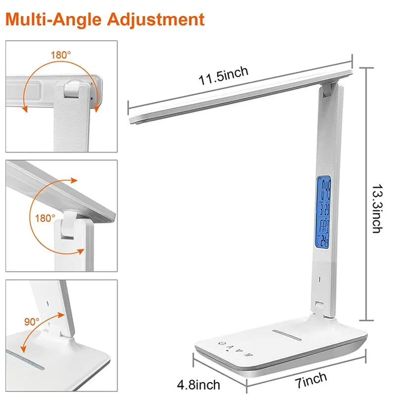 Lampada LED Desk com carregador sem fio Pad, despertador de temperatura, luz ideal para estudar, adequação de luminosidade para os olhos, Business Light, abajur, estação de carregamento rápido, 10W