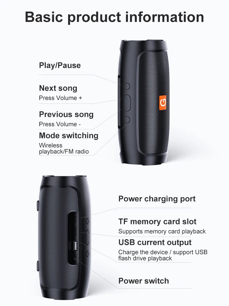 Caixa de som com Alto-falante Bluetooth duplo, Exterior estéreo, Transmissão por voz FM, Subwoofer portátil, Reprodução Tfusb, 50 alto-falantes sem fio