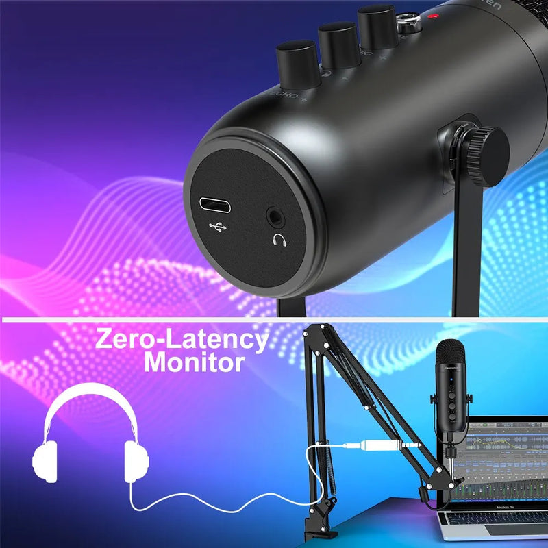 Professional USB Streaming Podcast PC Microfone Estúdio Cardioid Condensador Mic Kit com Boom Arm Para Gravação Twitch YouTube