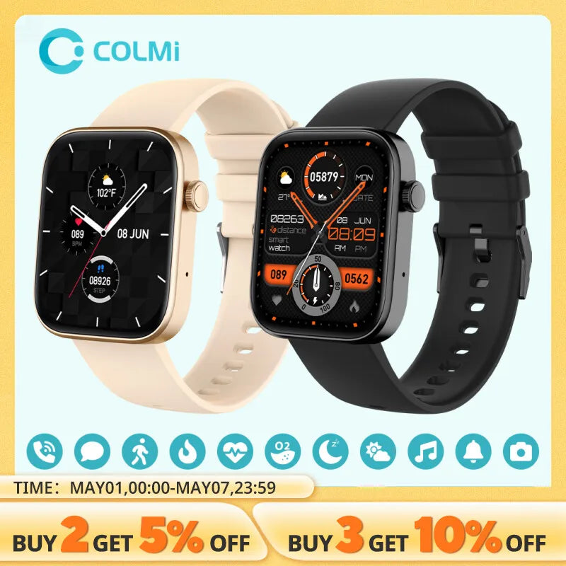 COLMI P71 Original Smartwatch, Ip68 impermeável á Prova D'água, Unisex para homens e mulheres, chamada por voz, monitoramento de saúde, Tela Full Touch Screen, notificação inteligente, assistente