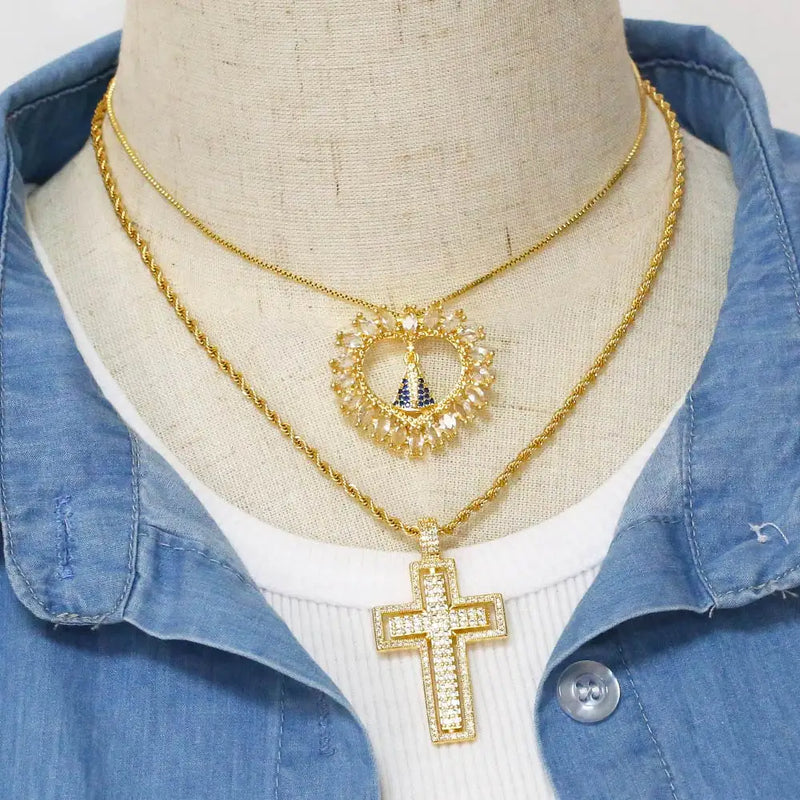 Colar Banhado a Ouro 18K para Mulheres, Correntes, Joalheria Católica, Nossa Senhora Aparecida, Virgen de guadalupe, Cruz sagrada, semijoias de qualidade, joias