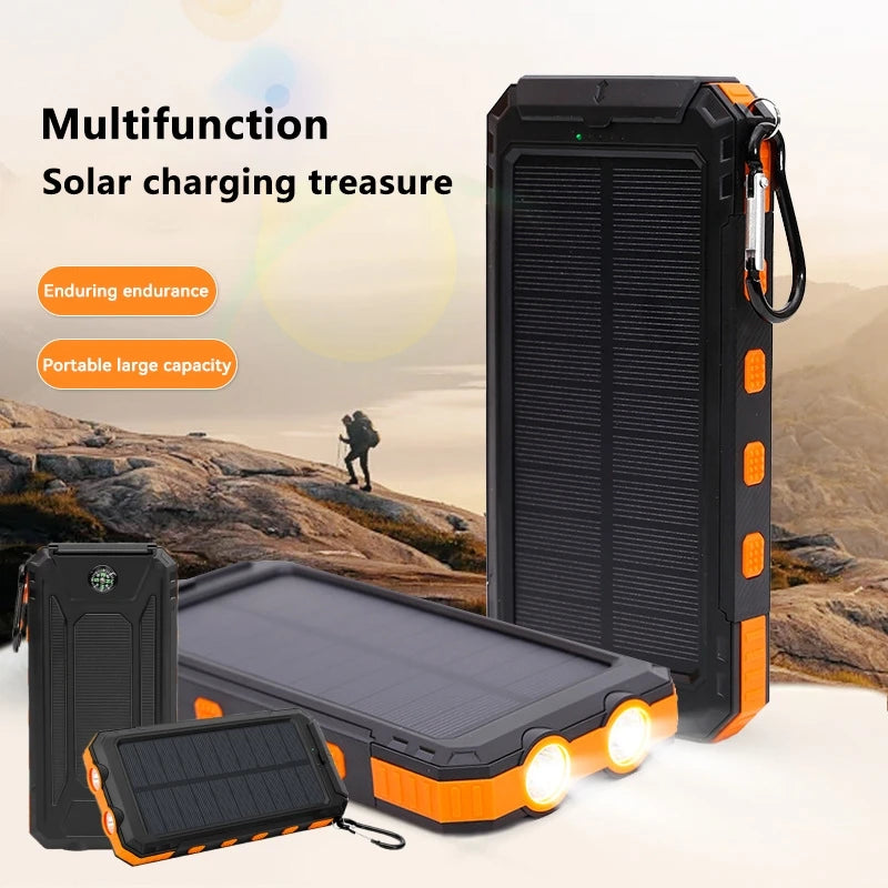 Banco de energia solar portátil / power bank com bússola, 200000mAh e outras opções, ao ar livre, pesca selvagem, camping, grande capacidade, poder de backup, carregamento rápido